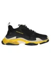 Balenciaga Men's Triple S Mesh & Leather Sneakers, Black/yellow In Black Yellow