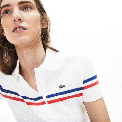 Lacoste Women's Slim Fit Made In France Cotton Polo In White / Navy Blue / White / Red