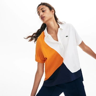 Lacoste Women's Color-block Thermoregulating Piqué Polo In Navy Blue,white,orange