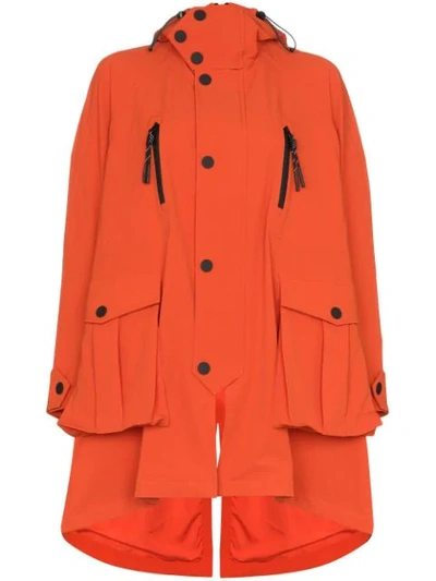Angel Chen Embroidered Hooded Parka Coat In Orange