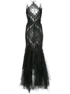 OSCAR DE LA RENTA LACE EMBROIDERED EVENING GOWN