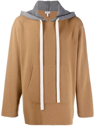 Loewe Men's Oversized Cashmere Knit Pullover Hoodie In Neutrals