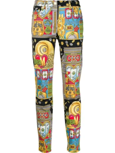 Moschino Casino Print Slim-fit Trousers In 1555 Multicolor