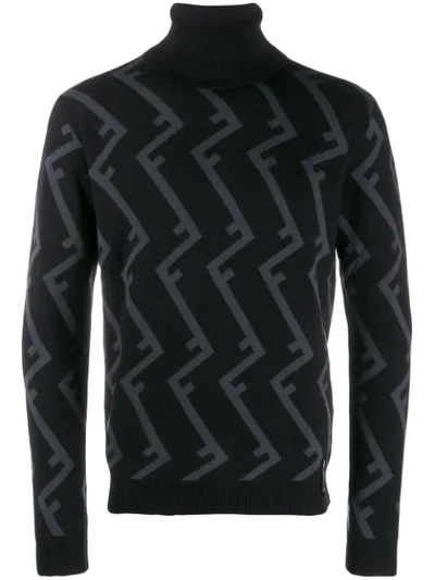Fendi Ff Turtle Neck Sweater In Black