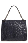 Saint Laurent Large Niki Calfskin Leather Shopper In Deep Marine