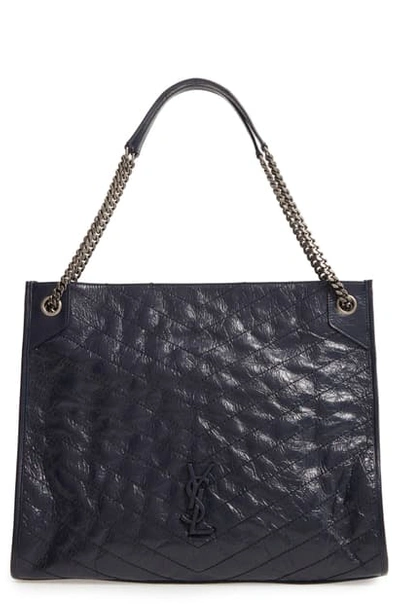 Saint Laurent Large Niki Calfskin Leather Shopper In Deep Marine