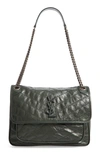 Saint Laurent Niki Medium Monogram Ysl Shiny Waxy Quilted Shoulder Bag In Vert Fonce