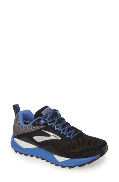 Brooks Cascadia 14 Gore-tex Waterproof Trail Running Shoe In Black/ Grey/ Blue