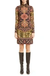 ETRO ANIMAL PRINT LONG SLEEVE JERSEY TURTLENECK DRESS,180525274