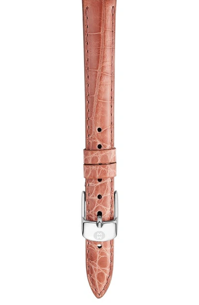 Michele 14mm Alligator Leather Watch Strap In Mauve