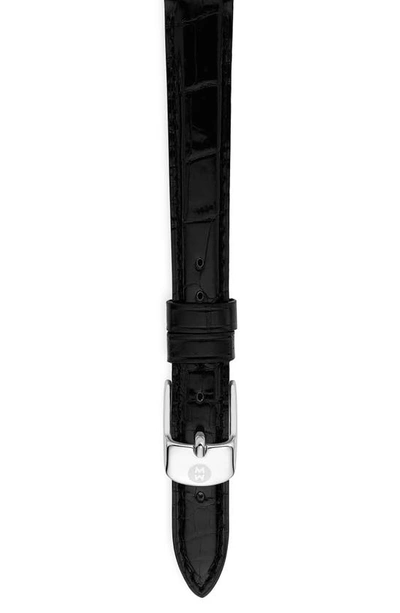 Michele 14mm Alligator Leather Watch Strap In Black