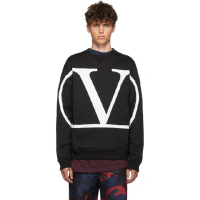 Valentino V-logo Print Cotton-blend Sweatshirt In Black