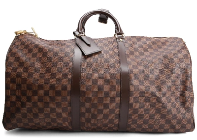 Pre-owned Louis Vuitton  Keepall Bandouliere Damier Ebene 55 Brown