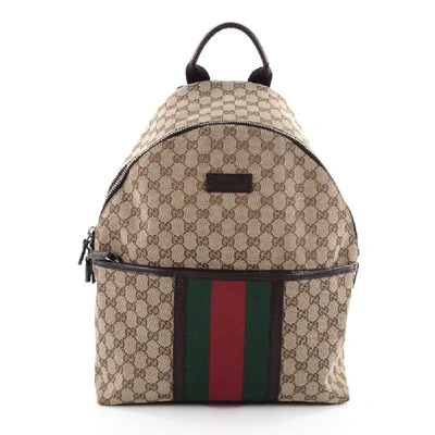 Pre-owned Gucci  Web Backpack Gg Web Stripes Medium Brown/green/red