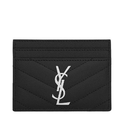 Pre-owned Saint Laurent  Card Case Matelasse Grain De Poudre Silver-tone Black