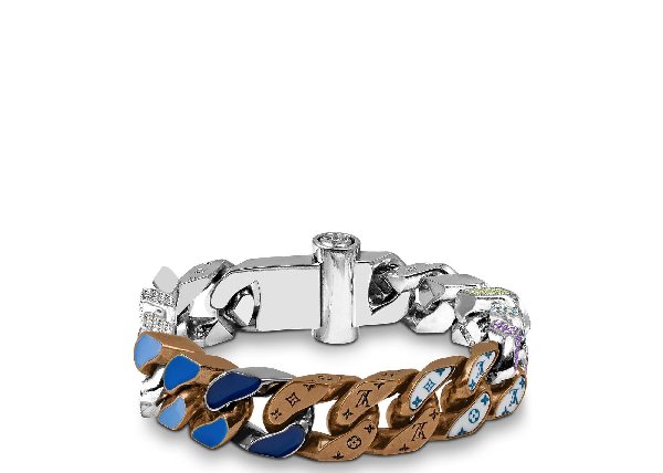 Pre-Owned Louis Vuitton Chain Links Patches Bracelet Engraved Monogram Multicolor | ModeSens