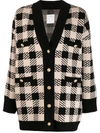 Sandro Oversized Checked Knitted Cardigan In Beige