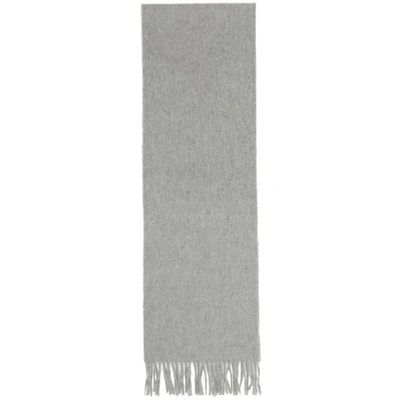 Paul Smith Logo-embroidered Fringed Cashmere Scarf In Gray