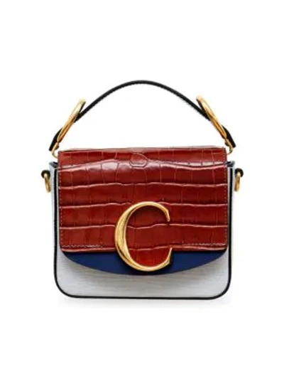 Chloé Mini C Crocodile & Python-embossed Leather Square Bag In Red