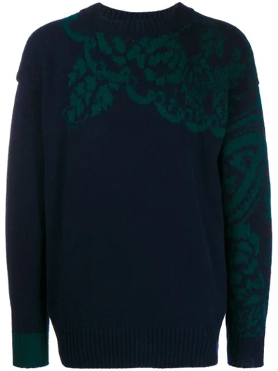 Sacai Floral Knitted Jumper In Blue