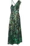 ALICE AND OLIVIA SHANEL RUFFLED PRINTED FIL COUPÉ CHIFFON MAXI DRESS