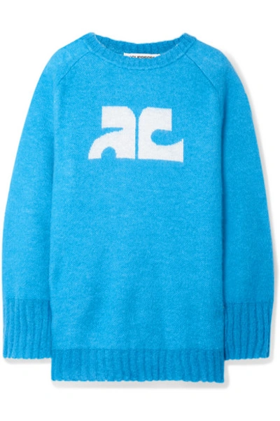 Courrèges Intarsia Knitted Sweater In Sky Blue