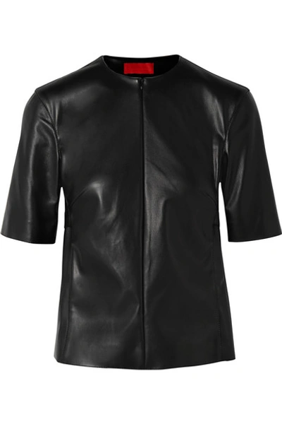Commission Gathered Faux Leather Top In Black