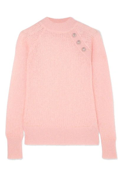 BALMAIN BUTTON-EMBELLISHED RIBBED MOHAIR-BLEND SWEATER 