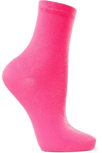 Maria La Rosa Neon Coated Silk-blend Socks In Pink