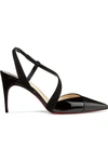 CHRISTIAN LOUBOUTIN PLATINA 85 SUEDE-TRIMMED PATENT AND SMOOTH LEATHER SLINGBACK PUMPS