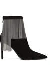 BALMAIN MERCY CHAIN-EMBELLISHED SUEDE ANKLE BOOTS