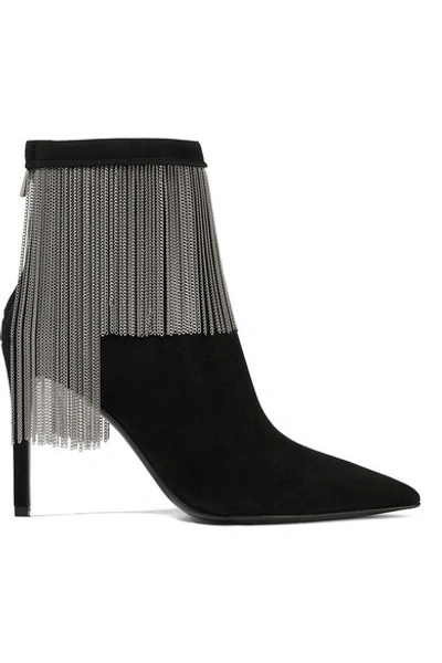 Balmain Mercy Chain-embellished Suede Ankle Boots In Black