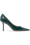 JIMMY CHOO LOVE 85 CROC-EFFECT LEATHER PUMPS