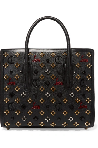 Christian Louboutin Paloma Medium Embellished Textured-leather Tote In Black Red