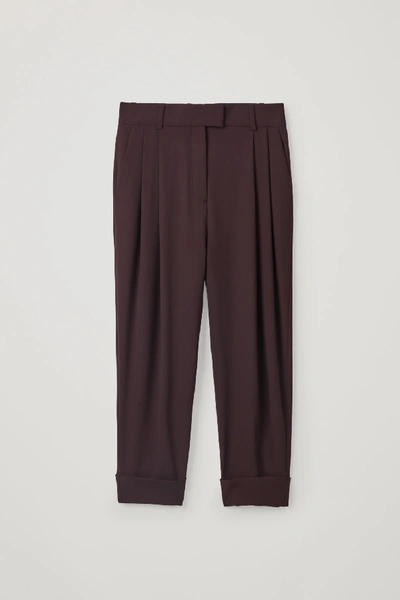 Cos Dropped Crotch Trousers With Pleats In Red