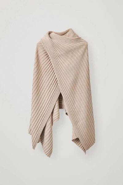 Cos Ribbed Wool Hybrid Scarf In Beige