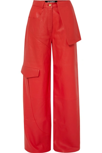 Jacquemus Le Trouseralon De Nîmes Leather Trousers In Red