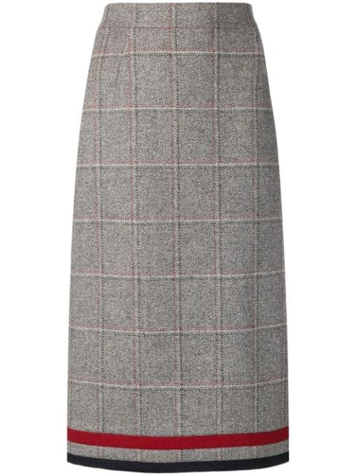 Thom Browne Windowpane Tweed Pencil Skirt In Grey