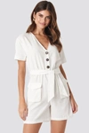 NA-KD Belted Linen Look Playsuit White