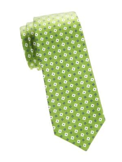 Kiton Geometric Silk & Linen Tie In Green