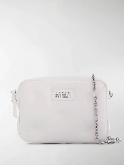 Maison Margiela Logo Patched Chain Shoulder Bag In White