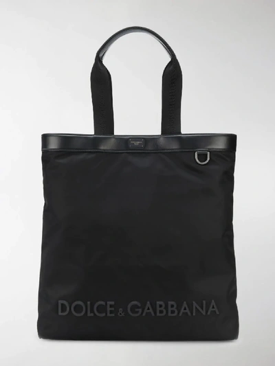 Dolce & Gabbana Sicilia Dna Nylon Shopping Bag With Rubberized Logo In Black