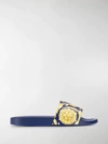 Versace Baroque Print Slides In Blue
