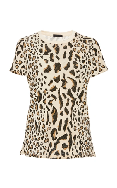 Atm Anthony Thomas Melillo Mixed Leopard-print Schoolboy Crewneck Tee In Camel/black Combo