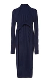 Proenza Schouler Detachable Rib-knit Wool-blend Midi Dress In Navy