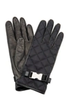 PRADA EMBELLISHED QUILTED SHELL AND LEATHER GLOVES,746551