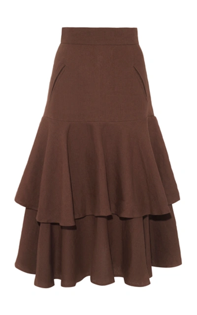 Anna Mason Carmen Linen Tiered Skirt In Brown