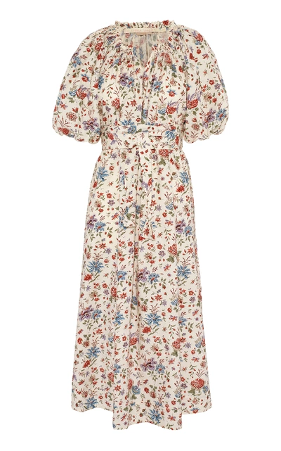 Anna Mason Bardot Printed Puff Sleeve Midi Dress In Multi