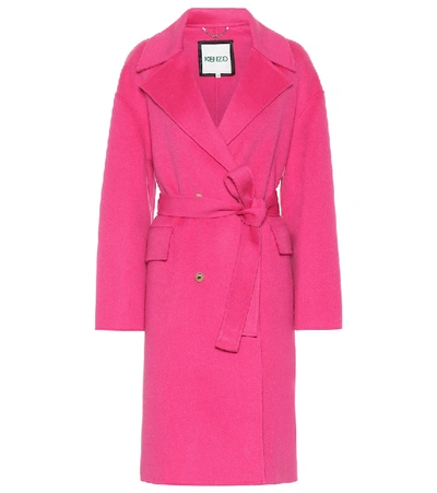 Kenzo Double Breasted Belt Coat In Pink