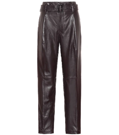 Polo Ralph Lauren High-rise Straight Leather Trousers In Brown